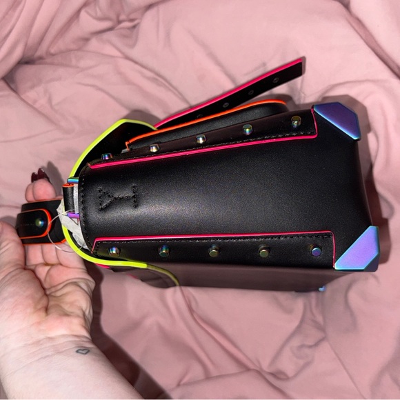 Michael Kors- Black Handbag with Neon Accents - Picture 3 of 5